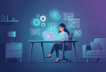 إزاي تشتغل فريلانس AI وتكسب من البيت؟ | دليل شامل خطوة بخطوة 2026 49 Alt Text: Illustration of AI freelance jobs for beginners in a futuristic home office