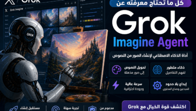 Grok Imagine Agent فجر جديد في صناعة المحتوى الكثيف 80 Grok Imagine Agent شرح أداة الذكاء الاصطناعي لتوليد الصور والفيديو 2026 روبوت يرسم لوحة رقمية بأسلوب سينمائي مستقبلي.